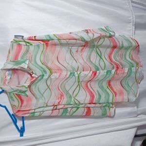 Erin London Sz M Button Up Blouse/cover-up, sheer, oversized, white green red